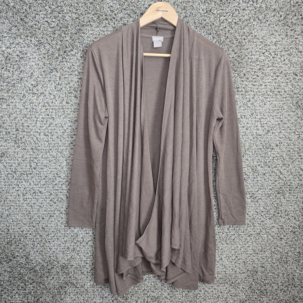 Chicos Sweater Womens 1 US Medium Taupeโ Open Polyester Blend Ladies